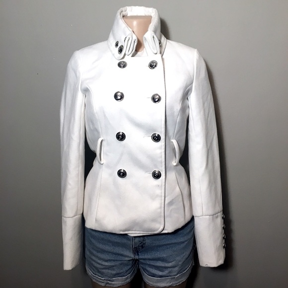 Black Rivet Jackets & Blazers - Black Rivet White Button Peacoat - B8